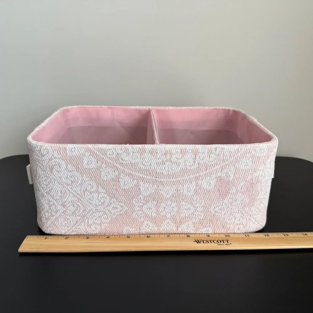 Pink Nursery Storage Basket‎ Organizer Diaper Caddy Bin w Divider Insert